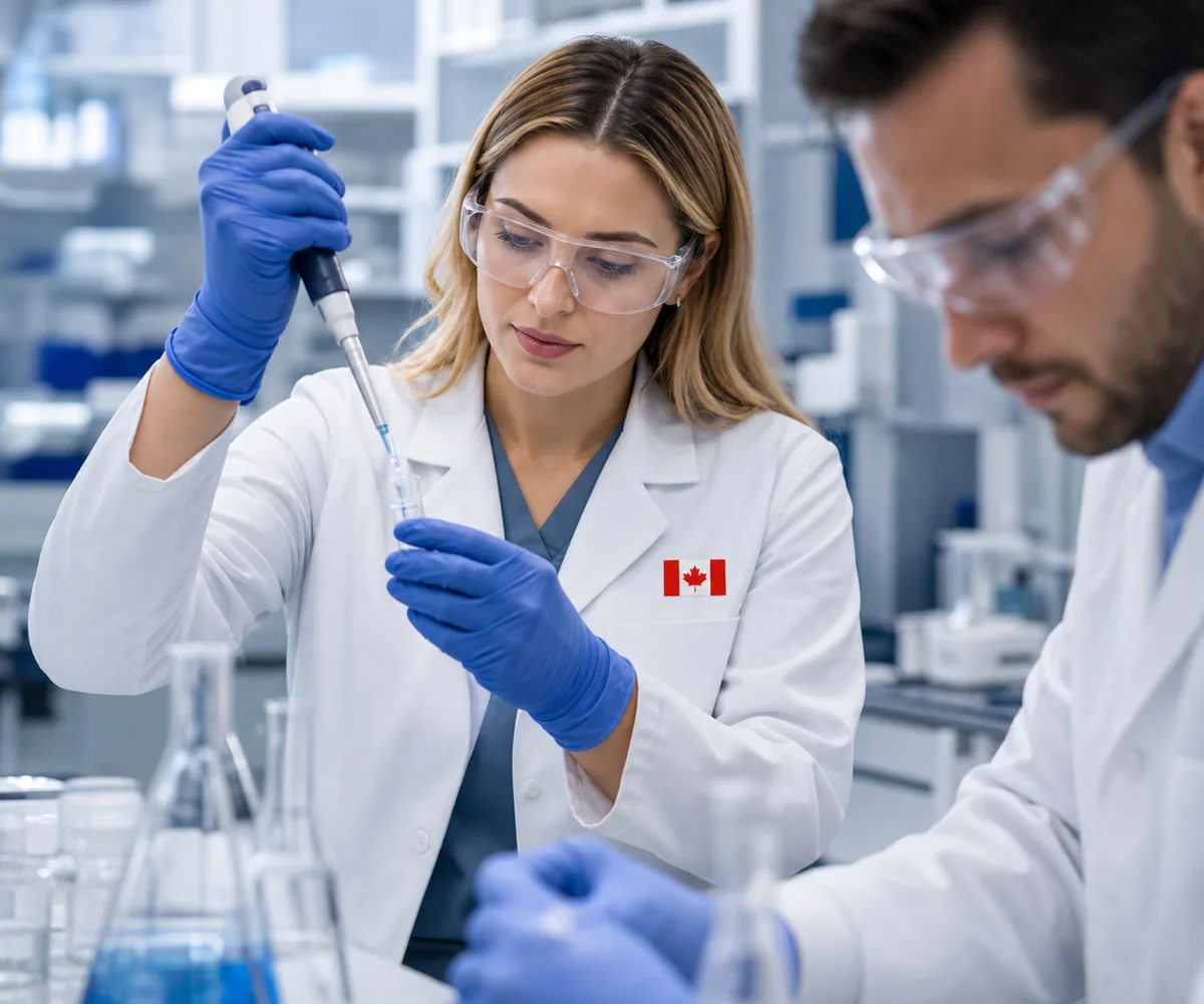 Canadian researchers performing laboratory sample analysis